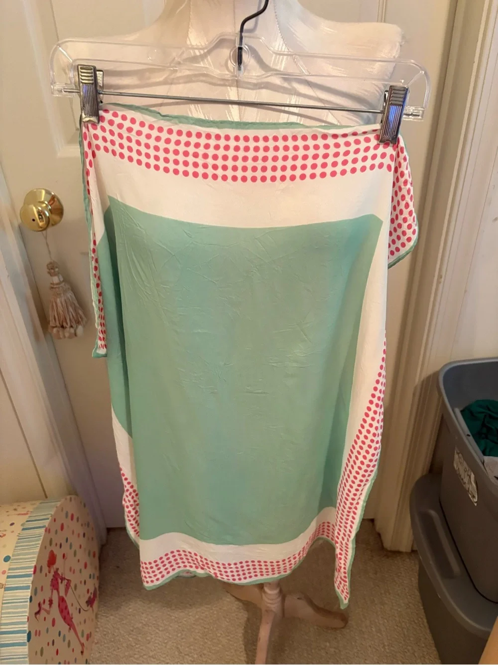 Vintage Mint and Pink Polka Dot Lightweight Scarf Wrap